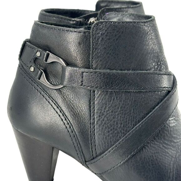 Nurture Ankle Harness Boots Black Leather Size 6 Classic 2.5 In Heel Bootie Shoe - Picture 5 of 13